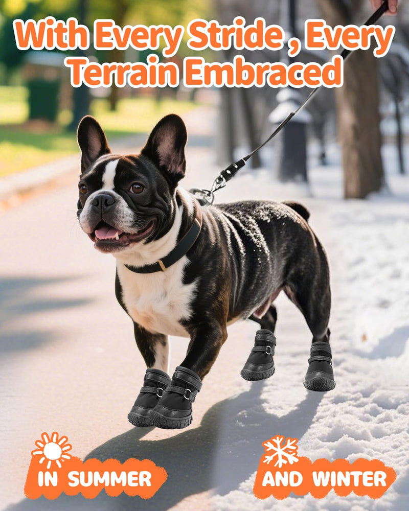 Dog Shoes for Small Dogs, Double Binding Straps Puppy Boots & Paw Protectors for Summer Hot Pavement, Winter Snow Dog Booties with Anti-Slip Rubber Soles for Beach Hardwood Floor Black Size 2 Size 2 (width 1.29 inches) - PawsPlanet Australia