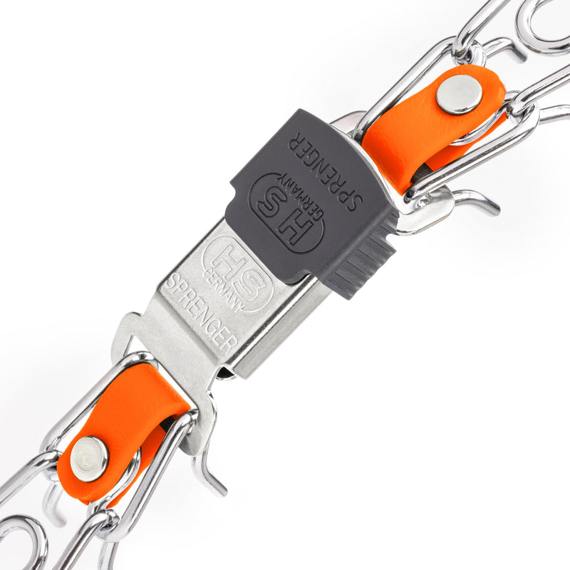 Herm Sprenger Chrome Plated Steel Dog Collar with Short Links and Quick Release ClicLock Buckle and Biothane Insert Made in Germany 20in x 3.0mm (Neck Size up to 16-17in) (Hunter Orange) Hunter Orange - PawsPlanet Australia