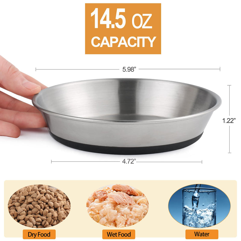 Stainless Steel Cat Bowls,Whisker Friendly Shallow Cat Dishes for Food and Water,Non-Slip Silicone Bottom,Heavy Duty,Replacement Kitten Metal Plate for Elevated Stands,6 Pack 6 Pack