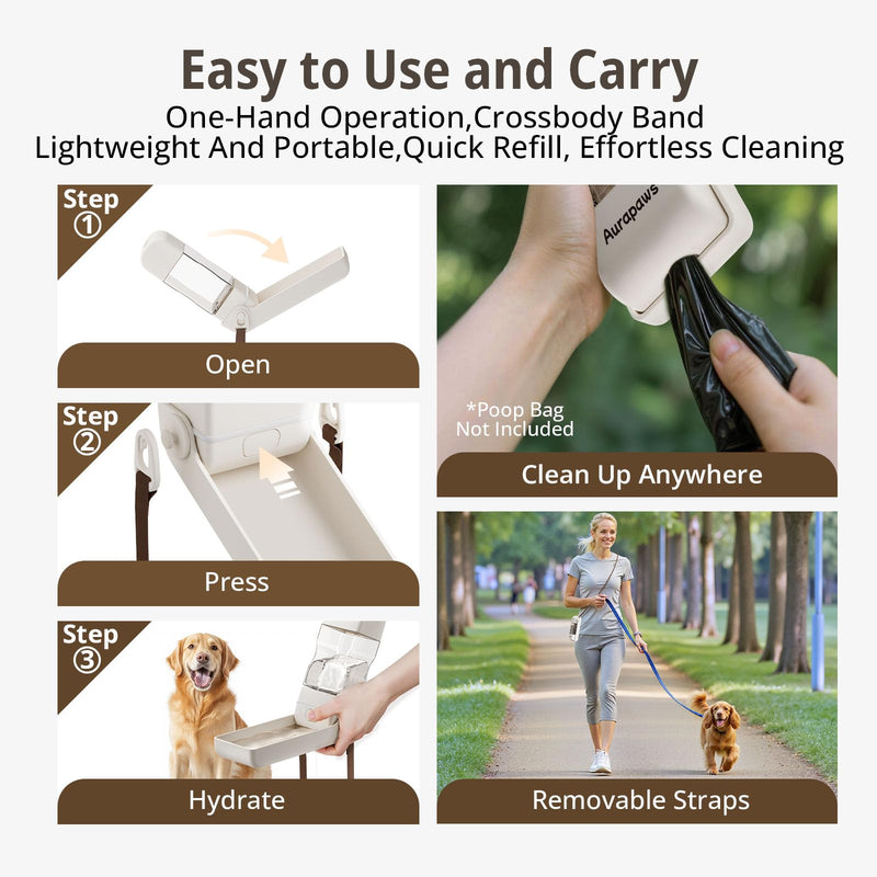 Dog Water Bottle, Portable Water Dispenser, Foldable Dog Bowls, Leak-Proof Pet Water Bottle with Poop Bag Dispenser, Puppy Essentials for Dogs On The Go Walking Hiking Travel, 13.5oz - PawsPlanet Australia