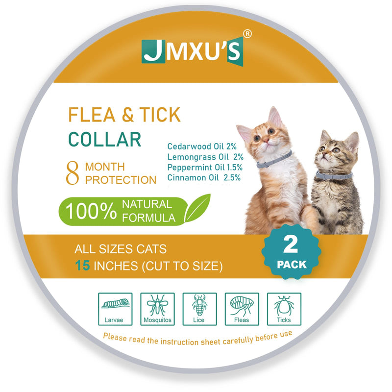 Flea and Tick Collar for Cats &Kitten, Natural Essential Oil Flea and Tick Prevention for Cats, 15 Inch, 8 Month Protection, 2 Pack - PawsPlanet Australia