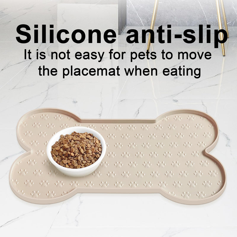 Dog Food Mat Anti-Slip Silicone Dog Bowl Mat Thicker Pet Placemat Waterproof Cat Feeder Pad with Raised Edge Puppy kitten Feeding Mats Suitable Small Medium-Sized Dogs Cats Eating Tray 19.4" x 9.8" Beige - PawsPlanet Australia