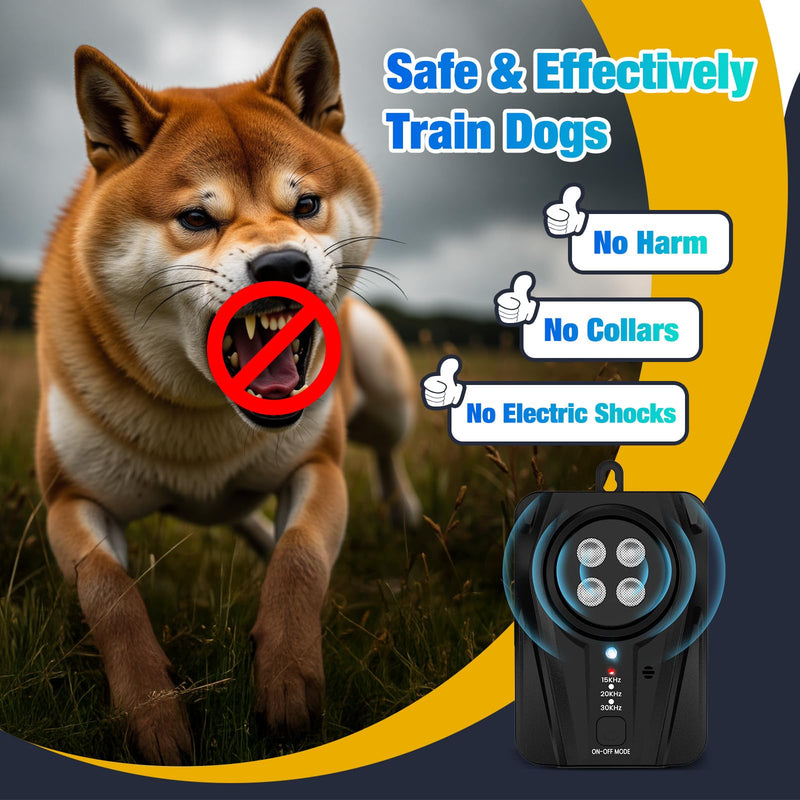 Queenmew Dog Bark Deterrent Devices, Automatic Anti Barking Device with 4 Ultrasonic Transmitters Long Range 50FT, 3 Mode Rechargble Barking Control Devices, Effective Stop Bark Box Outdoor & Indoor Dark Black - PawsPlanet Australia