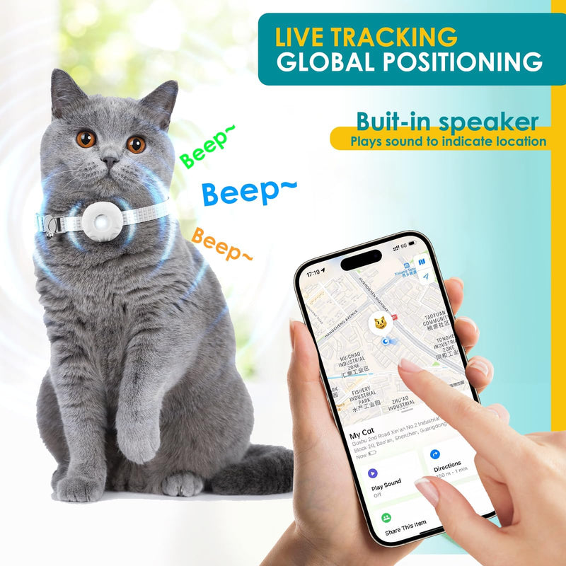 Cat Tracker, Cat Tracker Collar with Safety Elastic Buckle, Compatible with Apple Find My App (Only iOS), No Monthly Fee, Waterproof Pet Tracker for Cats, White - PawsPlanet Australia