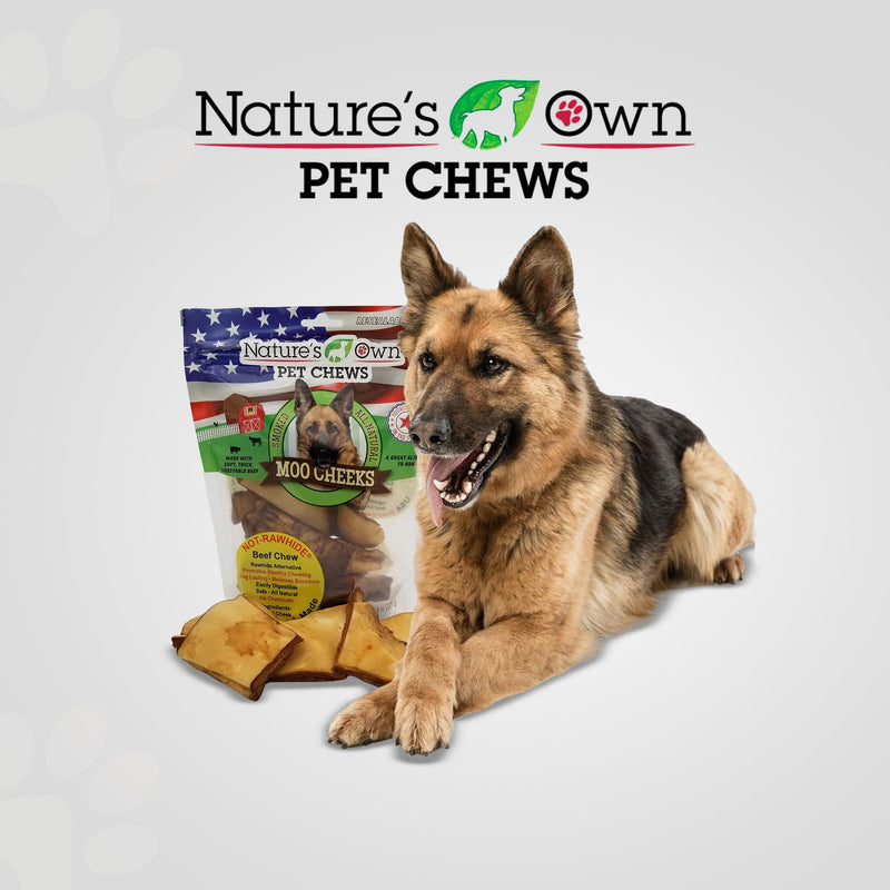 Nature's Own Pet Chews Pet Chews Smoked Moo Moo Cheeks 8 oz - Nature's Own Pet Chews Bag Treat - 100% Natural Made with Soft, Thick, Digestable Beef - Pack of 2
