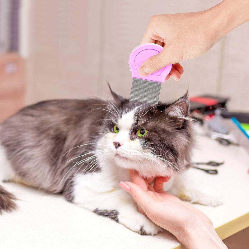Flea Comb For Dogs & Cats Pet Comb Grooming Set 5 Pieces Metal Teeth Durable Remove Tear Stain Float Hair Combing tangled hair Dandruff Add Storage Pouch (pink) Pink - PawsPlanet Australia