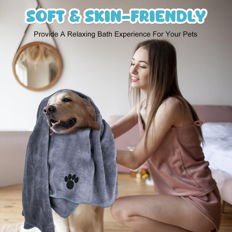 Microfiber Dog Towels for Drying Dogs,40'' X 23.6'', Super Absorbent and Soft Pet Grooming Towel, Perfect Shower & Bath Supplies for Dogs(2-Pack Grey) 2-Pack Grey - PawsPlanet Australia