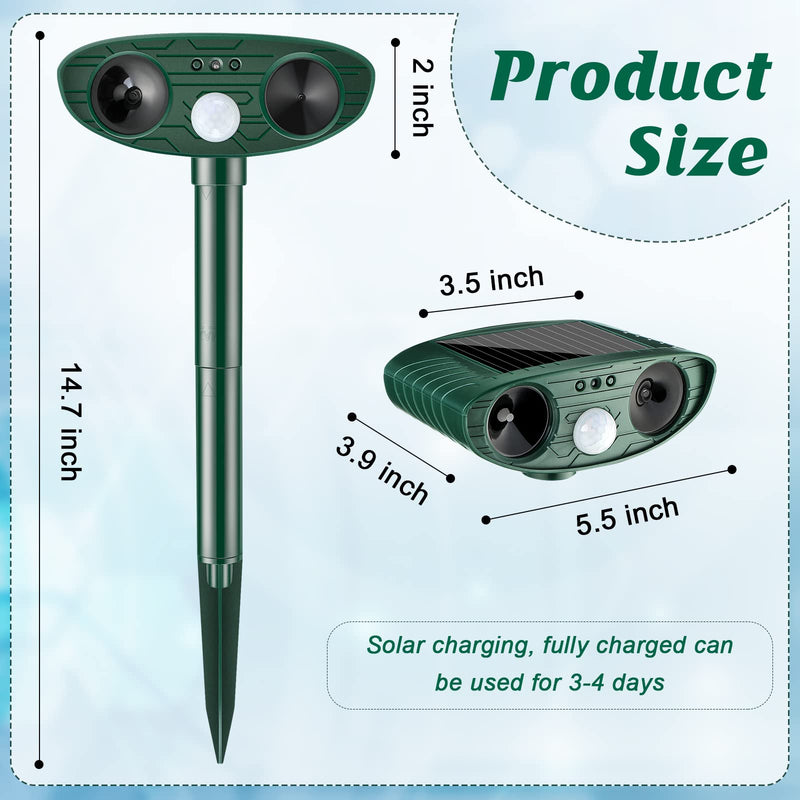 Ultrasonic Animal Repellent Outdoor Solar Powered Repeller Cat Dog Deer Deterrent Waterproof Motion Sensor Deterrent for Yard Garden Rabbit Squirrels Fox Pest (2, Green) 2 - PawsPlanet Australia