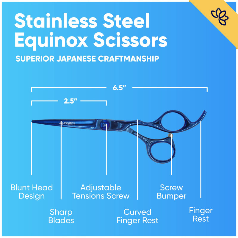 Equinox Razor Edge Series Professional Hair Scissors - 6.5” Premium Japanese Stainless Steel Hair Cutting Scissors, Hair Shears for Hair Cutting, Barber Accessories & Hair Salon Supplies - Blue - PawsPlanet Australia
