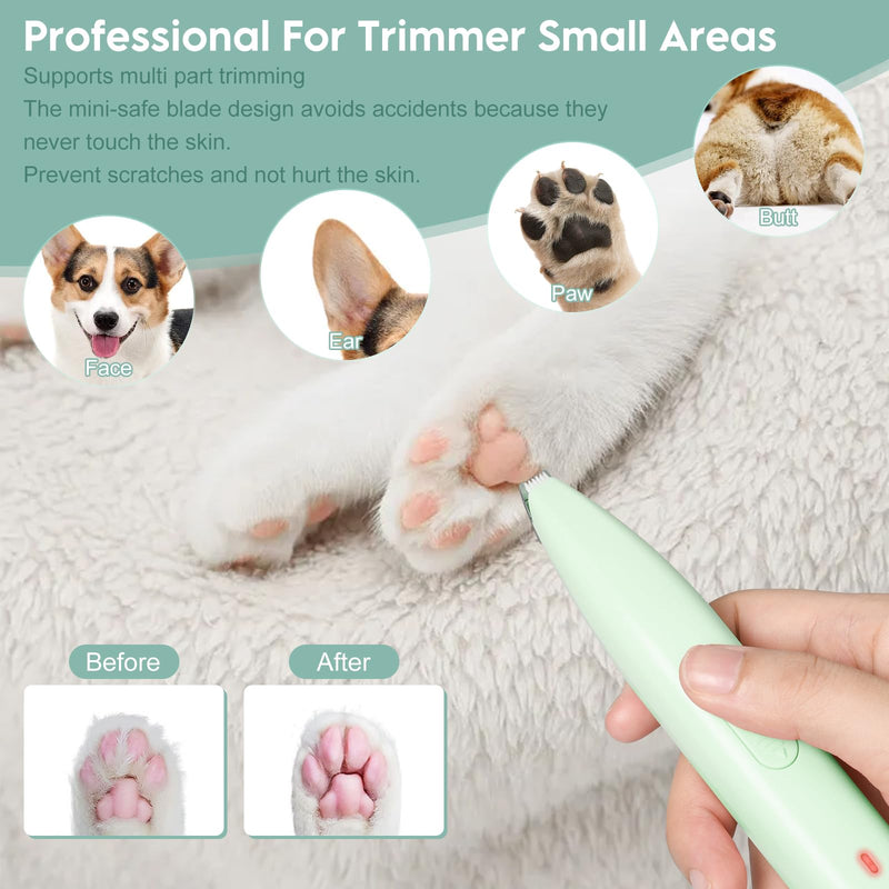 Dog Clippers for Grooming, Dog Paw Trimmer, Pet Paw Trimmer, Mini Trimmer for Dogs, Rechargeable, Low Noise for Trimming Dog Cat Hair Around Paws, Eyes, Ears, Face, Rump (Green) - PawsPlanet Australia