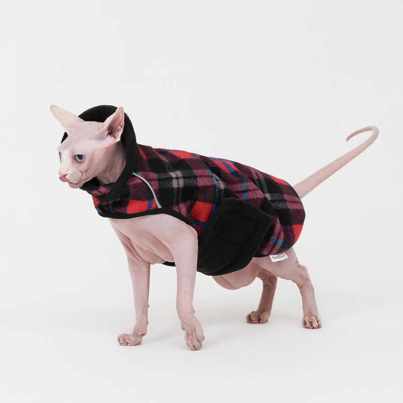 Sphynx Cat Windproof Turtleneck Jacket, Cat Puppy Warm Fleece Hoodie Fall and Winter,Easy to Wear Cat Coat with Velcro,Neck and Chest Adjustable Sweater (XL (8-11lbs)) XL (8-11lbs) - PawsPlanet Australia