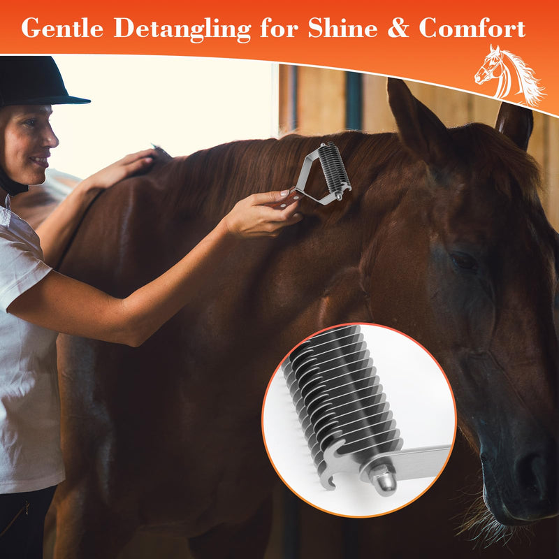 2-Sided Horse Comb Mane Deshedding Tool Goats Cow Brush for Grooming,Horse Brush Set with Leather Show Comb Holder,40 Stainless Blades and Wood Handle,Livestock,Pet - PawsPlanet Australia