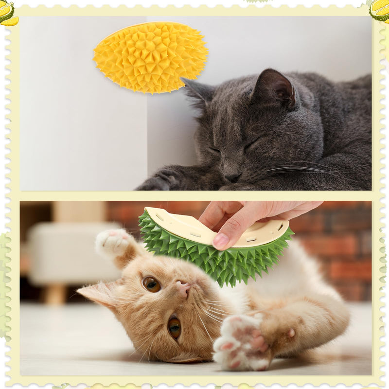 Hiboom 2 Pcs Cat Wall Corner Scratcher Durian Shaped Self Groomer Face Scratcher Massage Comb Grooming Brush Tool for Indoor Long & Short Fur Kitten Dogs, Green and Yellow - PawsPlanet Australia