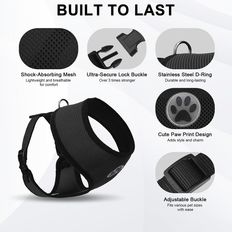 BINGPET Small Dog Harness - Breathable Mesh Puppy Cat Harnesses - No Pull Adjustable Dog Harness Dog Vest Harness for Small and Medium Dogs Black - PawsPlanet Australia