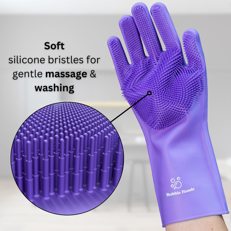Dog Washing Gloves with Bristle Scrubbers, Reusable Silicone Gloves ideal for Pet Bathing, Massaging & Grooming (Purple) Purple - PawsPlanet Australia