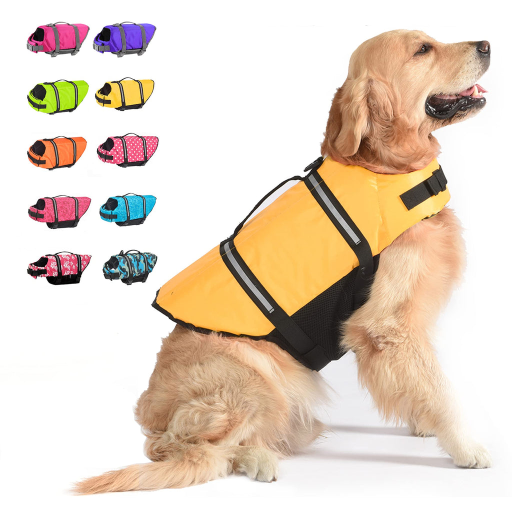 Dogcheer Dog Life Jacket, Ripstop Dog Life Vest with Reflective Stripes, Adjustable Puppy Life Jacket for Swimming High Buoyancy Dog Swim Flotation Vest for Small Medium Large Dogs(Yellow-XXS) XX-Small Yellow