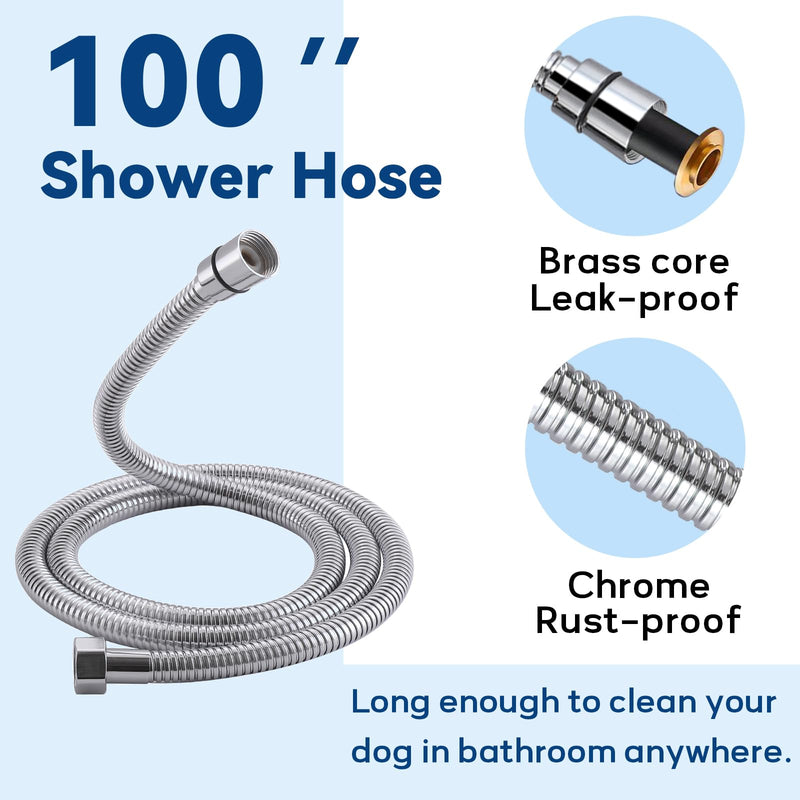 Dog Shower Attachment, 3 Mode Handheld Sprayer with ON/OFF Switch, G1/2" Metal Diverter, 100 Inches Stainless Steel Hose, No Drill Holder, for Pet and Dog Washing in Bathroom Black - PawsPlanet Australia