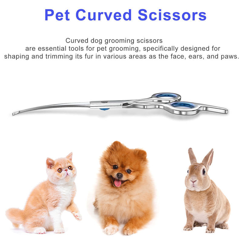 Dog Grooming Scissors, ZYNWEAI 6.5" Curved Dog Grooming Shears with Safety Round Tips, Light Weight Stainless Steel Pet Grooming Shears, Professional Grooming Tools for Dogs Cats Pets