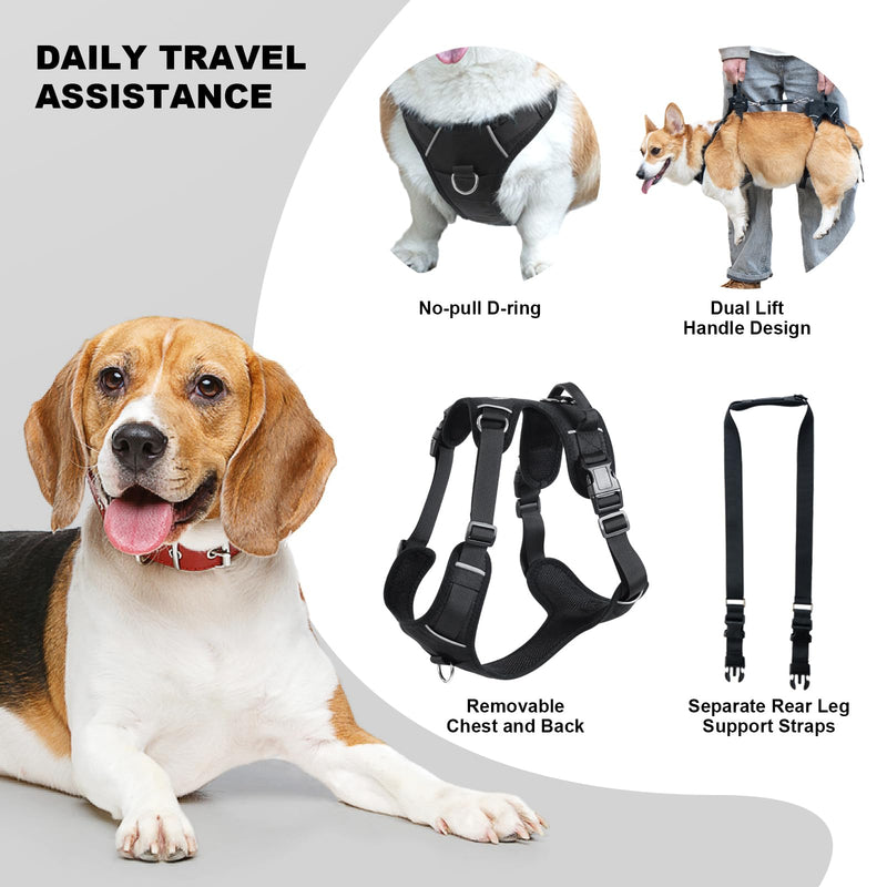 Dog Lift Harness, Dog Lift Sling Carrier with Handle & Shoulder Sling, Support Harness for Rear Back Legs Helps,Disabled,Arthritis,Joint Injuries,Paralysis Up Stairs（Black,Extra Large） Extra Large Black - PawsPlanet Australia