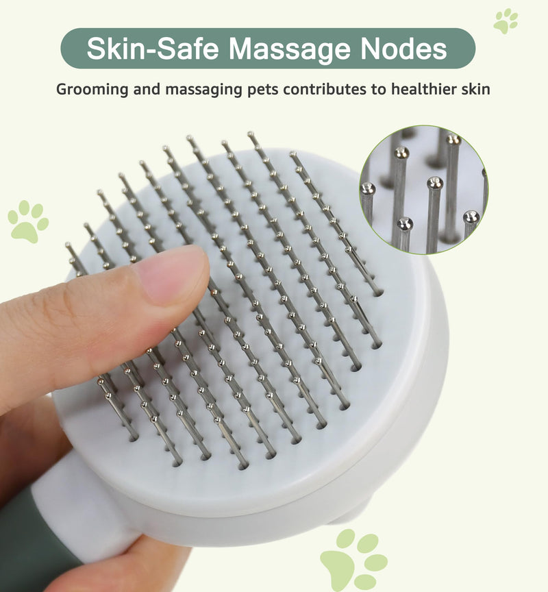 Pet Self-Cleaning Slicker Brush for Dogs & Cats, Deshedding Grooming Comb, Removes Loose Undercoat Hair & Mats, Skin-Friendly Massaging Tool for Long/Short Fur, Large & Small Breeds (Green) Green - PawsPlanet Australia