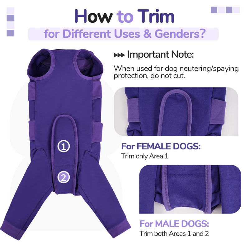 Lelepet Dog Recovery Suit, Rear Leg Wound Protector for Small Dogs, E-Collar Alternative Anti-Licking Spay/Neutering Suit for Male/Female Dogs, Purple XS