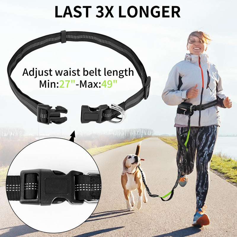 Hands Free Dog Leash with Zipper Pouch, Retractable Bungee Waist Leash with Dual Padded Handles & Waist Belt Fanny Pack for Medium & Large Dog Training Walking Running Hiking Jogging (Green) Green - PawsPlanet Australia