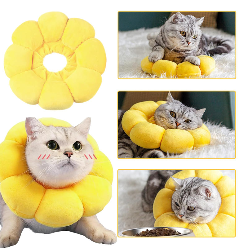 Cat Collar After Surgery - Leak Protection for Small Dogs and Cats - Yellow Pet Collar in Flower Shape