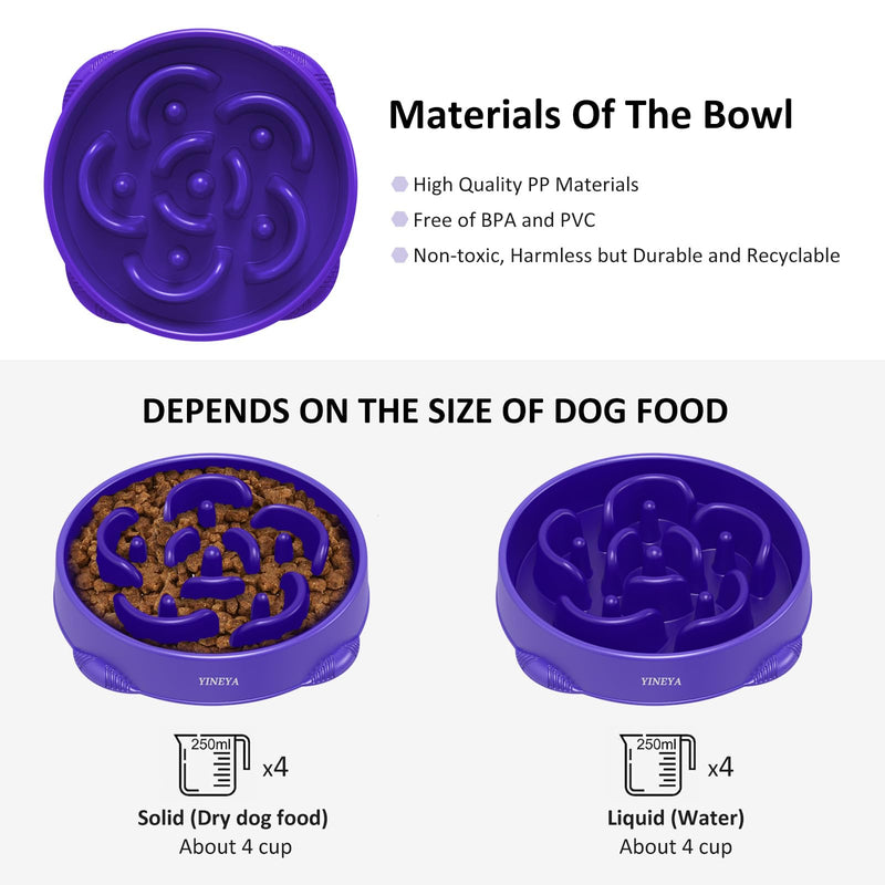 1Pcs Slow Feeder Dog Bowls Large Breed, Dog Slow Feeder Bowl, Large Dog Bowl Slow Feeder, Maze Dog Food Bowl Slow Feeder, Dog Puzzle Feeder, Pet Food Slow Eating Dowl Bowl 4 Cups(Purple) - PawsPlanet Australia