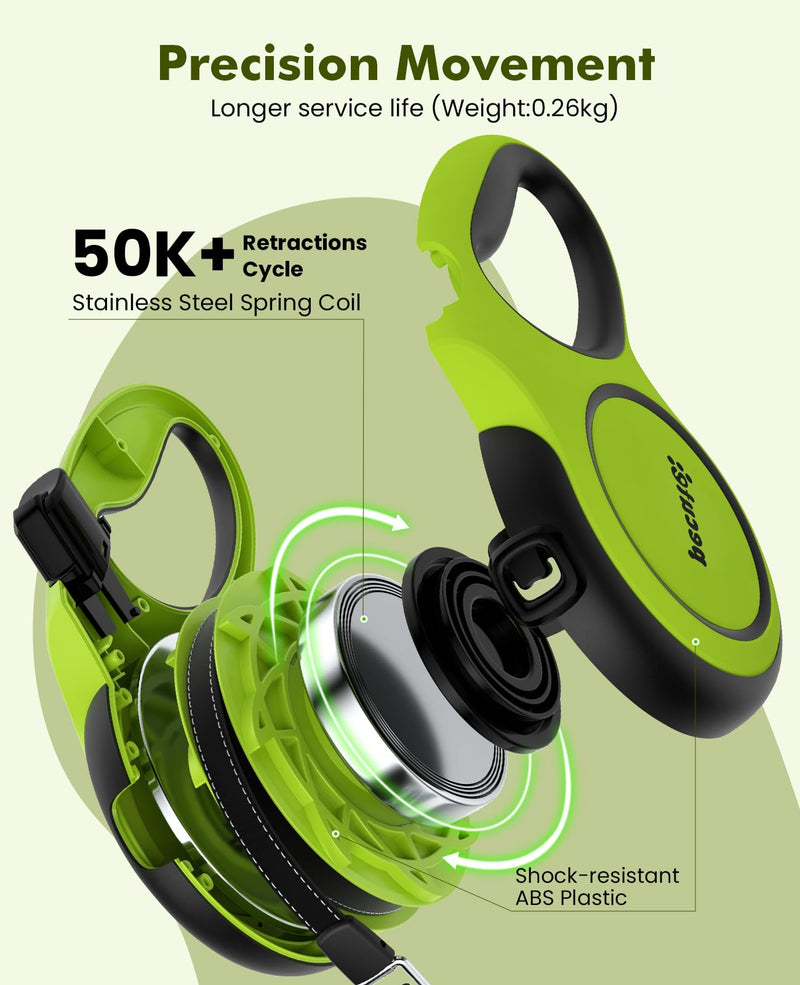 Pecute16ft Retractable Dog Leash with Chew Proof Extender 18'', Lightweight Dog Retractable Leash with Poop Bag Holder, Anti-Slip Grip, Leashes for Puppy and Medium Dogs 11lbs-66lbs (Green) Green 16ft| up to 66 lbs| chew proof extender - PawsPlanet Australia