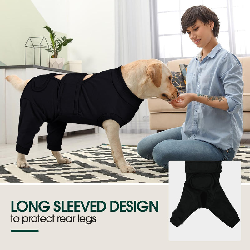 Kuoser Dog Surgery Suit Female Spay, Male Dog Recovery Sleeve Back Leg, Thigh Wound Protective Recovery Suit for Dogs, Dog Rear Leg Sleeve to Stop Licking, Pet Surgical Suit Puppy Onesie Bodysuit L Black - PawsPlanet Australia