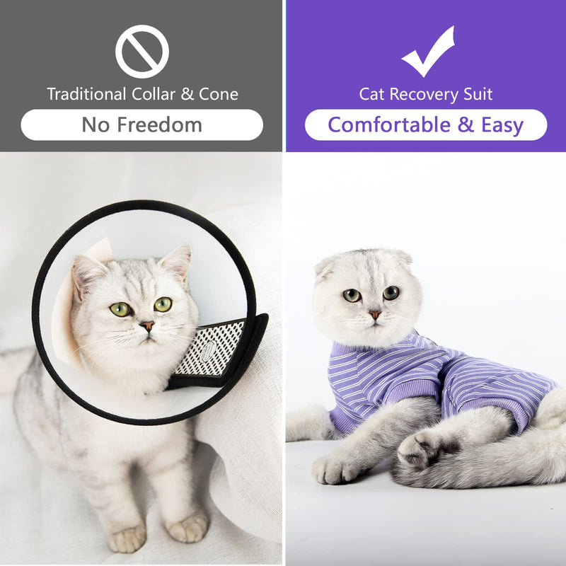 Cat Surgical Recovery Suit Professional for Male Female Dog Abdominal Wounds Cone E-Collar Alternative, Anti-Licking Or Skin Diseases Pet Surgical Recovery Pajama Suit, Soft Fabric Onesie for Cats M (Pack of 1) Violet Striped - PawsPlanet Australia