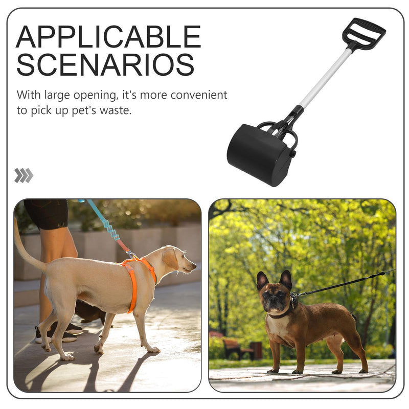 Dog poop picker with long handle made of plastic, large opening, portable cleaning tool for pet waste in outdoor areas. Random color.
