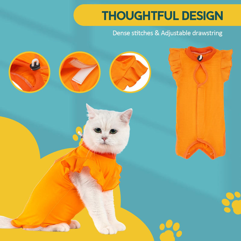 Avont Cat Recovery Suit - Post-Surgery Onesie for Cats, Alternative to Cone of Shame, Protective Spay Suit for Female Kitten, Ideal for Healing and Skin Conditions -Orange(S) Orange Small - PawsPlanet Australia
