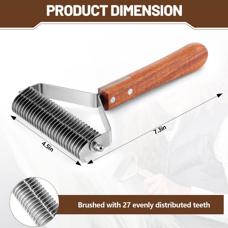 Abbylike Large Horse Brush Deshedding Tool Horse Goats Cow Brush for Shedding Cattle Livestock Comb for Grooming Dematting Supplies with 27 Stainless Steel Blades and Wood Handle - PawsPlanet Australia