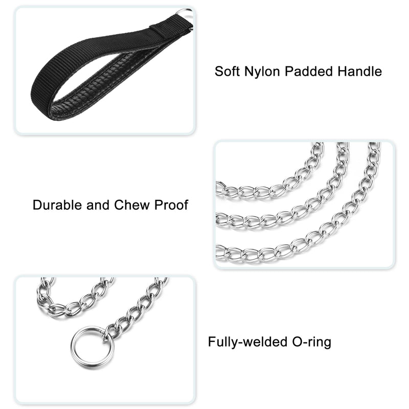 Metal Dog Leash, Integrated Dog Collar and Leash, Chew Proof Dog Chain Leash with P Chain Slip, Heavy Duty Sturdy Pet Dog Leash with Padded Handle for Large Medium Dogs 4’/3.0mm Black Handle with P Chain Slip - PawsPlanet Australia