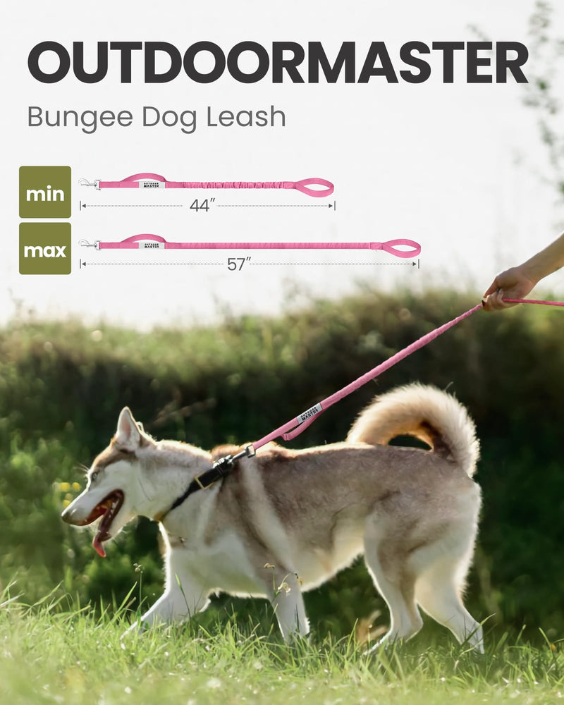 OutdoorMaster Bungee Dog Leash, Heavy Duty Dog Leash with Shock Absorption, 2 Padded Handles Training Leash, Improved Dog Safety and Comfort (Pink, 4FT) Pink Max: 4'9" - PawsPlanet Australia