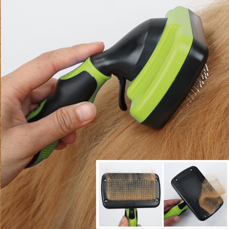 Dog Brush Kit for Grooming Short & Long Haired Dogs & Cats, 4-in-1 Pet Grooming Set with Self-Cleaning Slicker Brush, Deshedding Tool, Shampoo Bath Comb, Massge Comb (Green Black) Green Black - PawsPlanet Australia