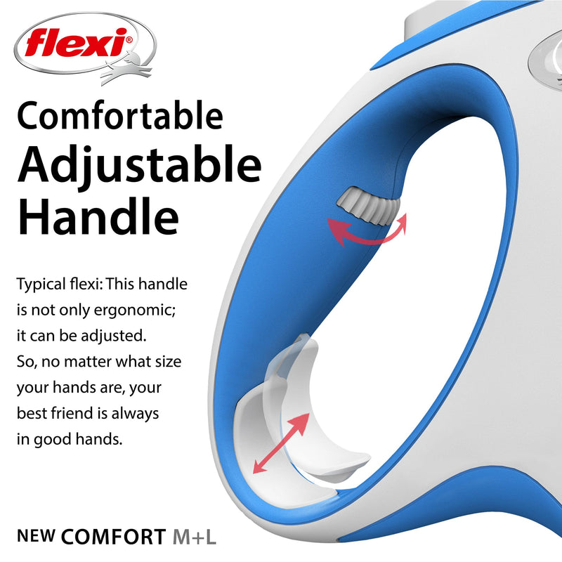 FLEXI New Comfort Tape Retractable Dog Leashes for Medium Dogs Upto 55 lbs. – 16 ft., Blue | Tangle Free Pet Walking Leash with One-Handed Brake, Pause, Lock|German Quality Product Medium - 16 Feet - PawsPlanet Australia
