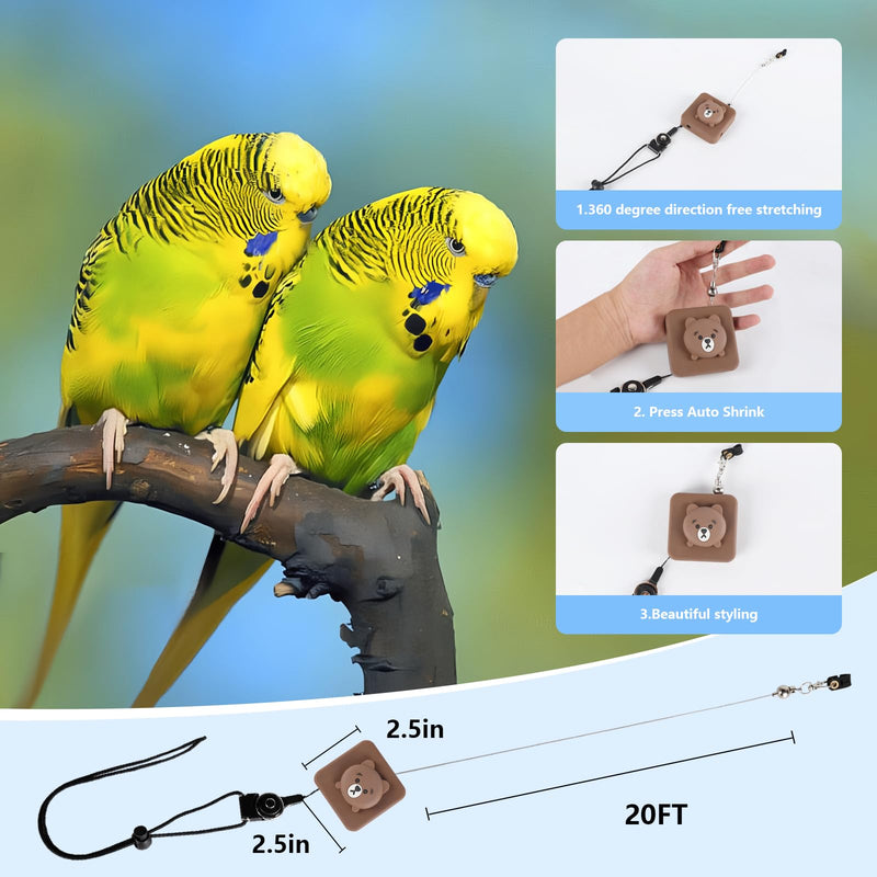 Bird Leash, 2024 New Bird Harness, Retractable Parrot Leash, Used for Bird Flight Training, 0-20 Feet Freely Adjustable, Suitable for Various Birds (Brown Bear) Brown bear - PawsPlanet Australia