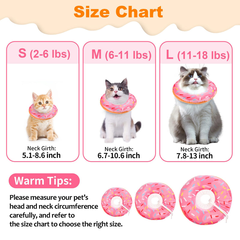 Cat Cone Collar Soft, Comfortable Cat Donut Collar After Surgery, Adjustable Elizabethan Recovery Collars & Cones to Stop Licking, Lightweight Neck Collar Soft Cone for Cats Kitten (Pink, Small) Pink S