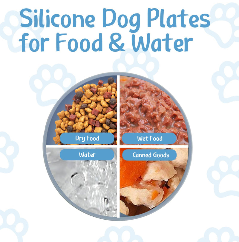 Silicone Dog Bowl Set of 2 No Spill Puppy Food and Water Dish Less Mess Cat Plates with Suction Cup Non-Tippable Feeding Bowls for Small & Medium-Sized Pets (Round Blue) - PawsPlanet Australia