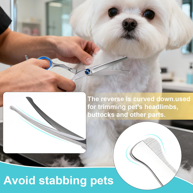 Dog Grooming Scissors Set with Safety Rounded Tips, 4pcs Pet Dog Cat Grooming Tools, Professional Grooming Shears Set Hair Cutting Trimming Scissors with Steel Comb & Leather Pouch for Dogs Cats Pets