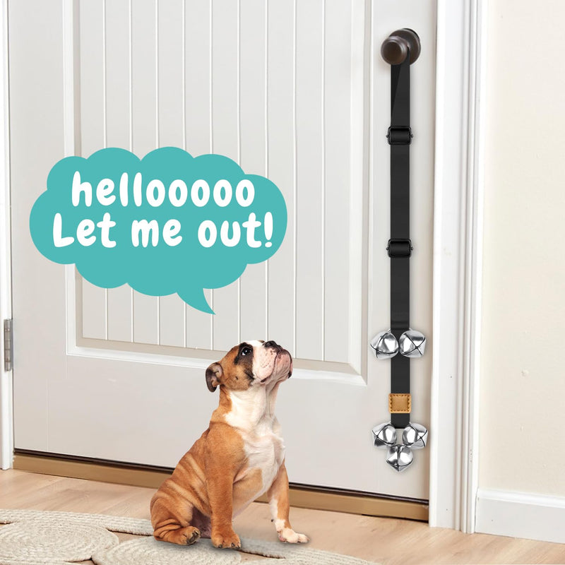 Dog Bells to Go Outside Dog Door bell Premium Quality Buckle Adjustable Dog Bell Dog Attached to doorknob or Anywhere Near The Door, Length and Height Adjustable 01-Black