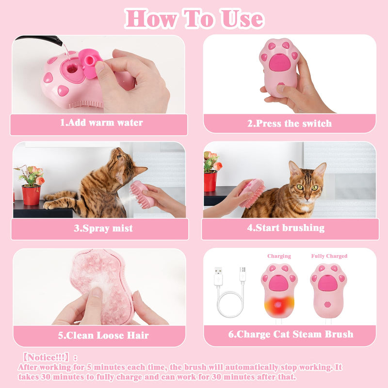 FRAMICS 3-in-1 Rechargeable Silicone Pet Brush - Steamy Self-Cleaning Massage Comb for Cat and Dog Hair Removal (Pink) 1 Pcs Cat Claw-Pink