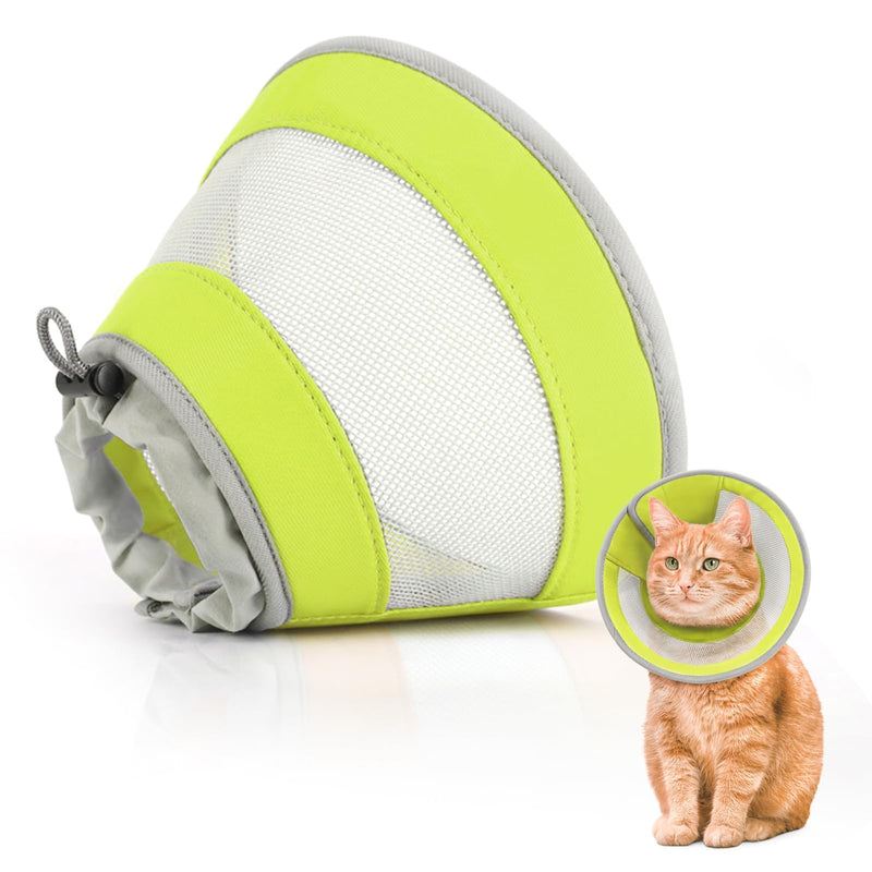 Breathable Air Mesh Cat Cone Collar Soft - Adjustable Recovery Collar to Stop Licking After Surgery, Foldable Lightweight E-Collar for Cats & Kittens (Green,S) S(Neck Girth:4.5"-8") Green