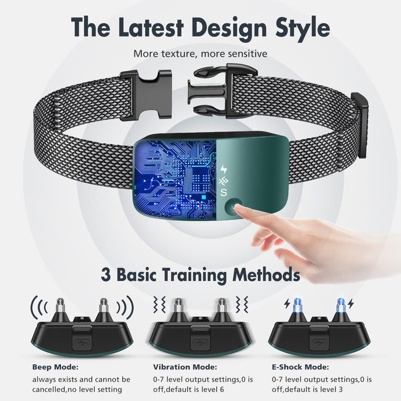 NBJU Bark Collar for Dogs,Rechargeable Anti Barking Training Collar with 7 Adjustable Sensitivity and Intensity Beep Vibration for Small Medium Large Dogs (Blackish Green) - PawsPlanet Australia