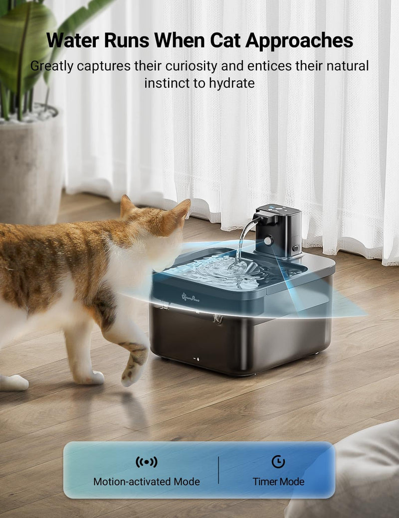 DownyPaws Cat Water Fountain Cordless, 84oz/2.5L Fursink Wireless Pet Water Fountains for Cats Indoor, Battery Operated Cat Drinking Fountain with Motion Sensor, Ultra Quiet Pump, BPA-Free, Black ABS Black - PawsPlanet Australia