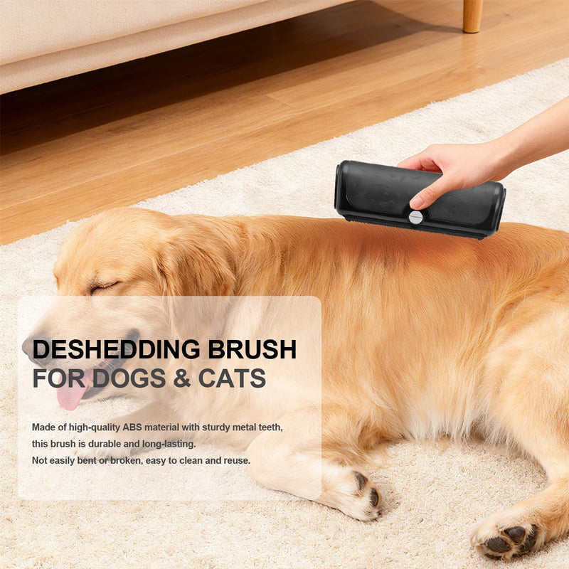 PetPog Deshedding Brush for Dogs & Cats, Wide Shallow Grooming Comb for Shedding Control, Stainless Steel Blade, Undercoat Grooming Tool for Short & Medium Coats, Non-Slip Easy-Hold Handle Black - PawsPlanet Australia