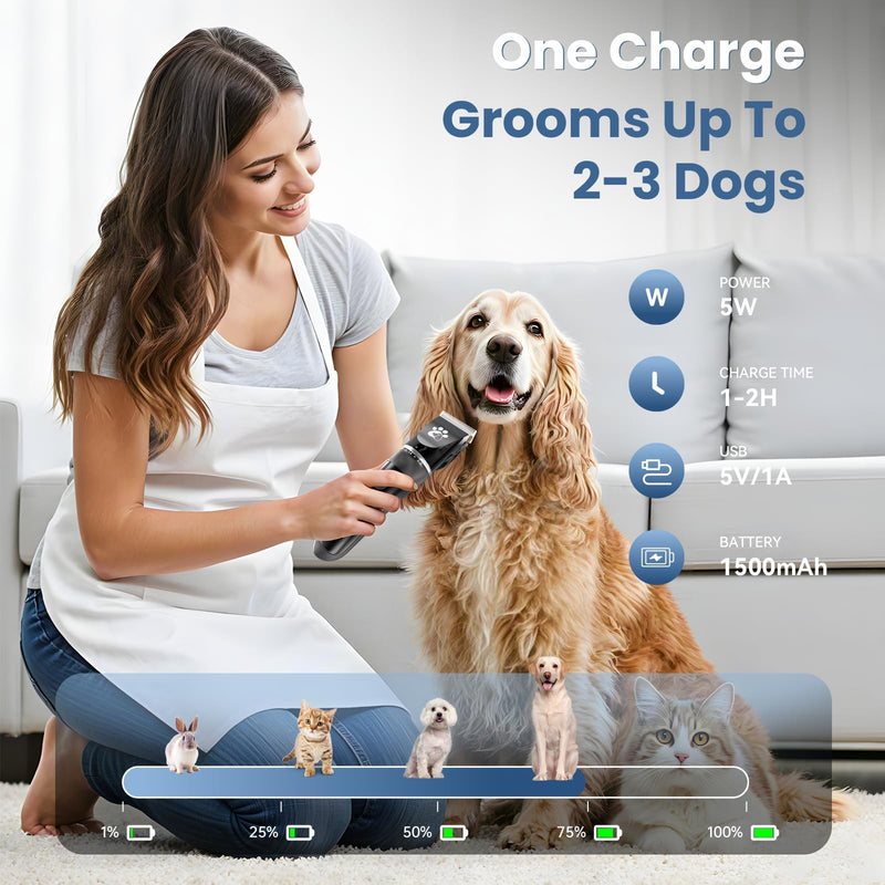 Dog Clippers, Dog Grooming Kit, 2-Speed Low Noise IPX5 Waterproof LED Display Professional Cordless Pet Hair Trimmer, Suitable for Small Medium Dogs & Cats