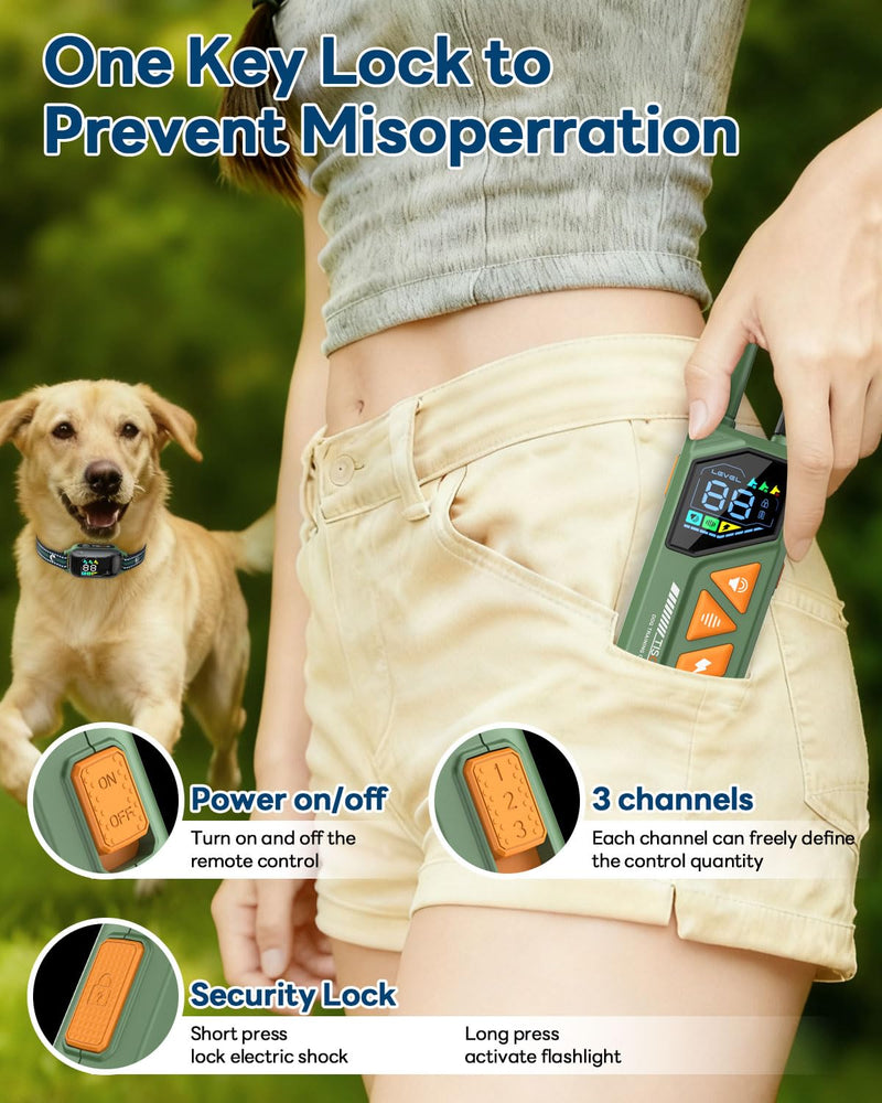 Dog Shock Collar - 3300FT Dog Training Collar with Remote, IPX7 Waterproof Electric Dog Collar with 4 Training Modes, Security Lock, Rechargeable E-Collar for Small Medium Large Dogs (Green) Green - PawsPlanet Australia